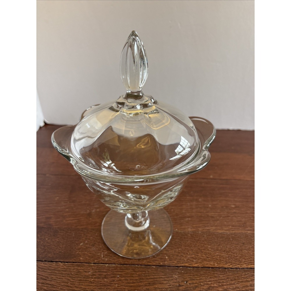 Vintage Duncan Miller Glass Canterbury Footed Candy Dish Lid Clear